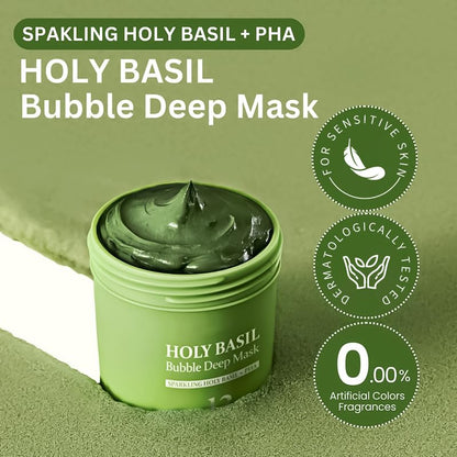 Holy Basil Bubble Deep Mask – Holy Basil & Carbonated Water for Cleansing Pores & Blackheads, Korean Clay to Bubble Wash-Off Pack (90g / 3.17 oz)