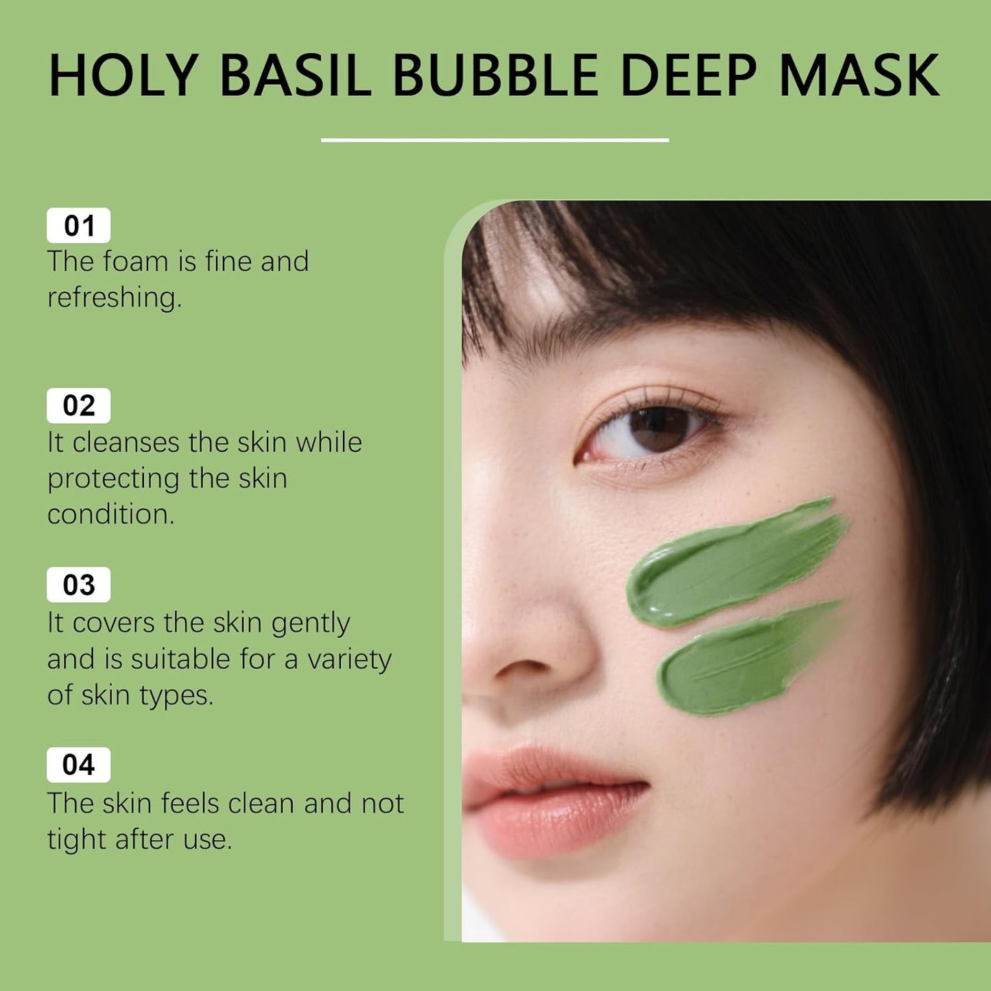 Holy Basil Bubble Deep Mask – Holy Basil & Carbonated Water for Cleansing Pores & Blackheads, Korean Clay to Bubble Wash-Off Pack (90g / 3.17 oz)