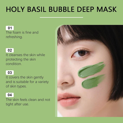 Holy Basil Bubble Deep Mask – Holy Basil & Carbonated Water for Cleansing Pores & Blackheads, Korean Clay to Bubble Wash-Off Pack (90g / 3.17 oz)