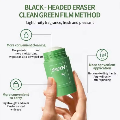 Green Tea Clay Stick For Face, Green Mask Stick Smear Acne Shrink Blackhead Green Tea Extract Facial Mask Pore Cleansing