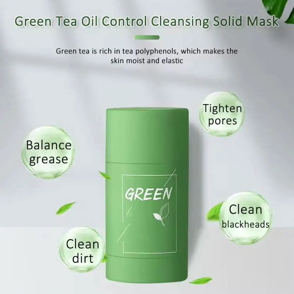 Green Tea Clay Stick For Face, Green Mask Stick Smear Acne Shrink Blackhead Green Tea Extract Facial Mask Pore Cleansing