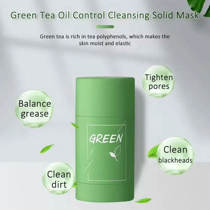 Green Tea Clay Stick For Face, Green Mask Stick Smear Acne Shrink Blackhead Green Tea Extract Facial Mask Pore Cleansing